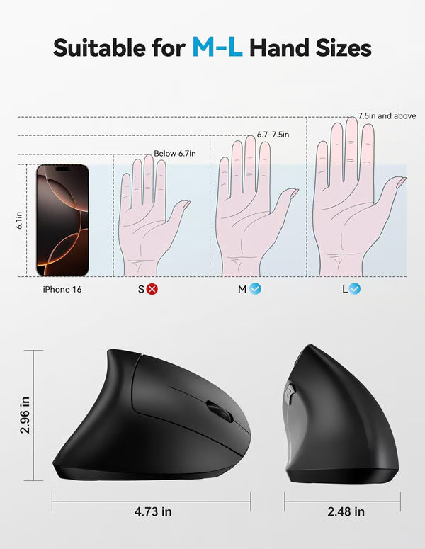 Ergonomic Vertical Wireless Mouse